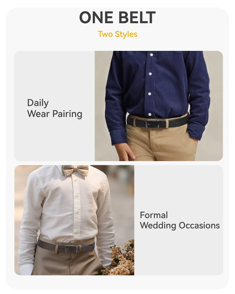 CHAOREN Boys Belt, Most Size Kids 1 1/4" Dress Reversible Belt for Youth - One Leather Belt Two Style - Image 2